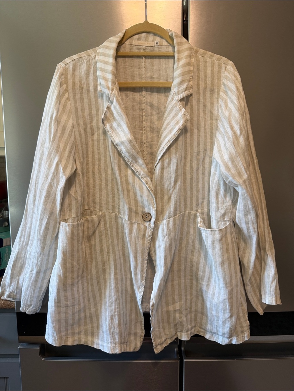 Lightweight White & Beige Striped Linen Blazer